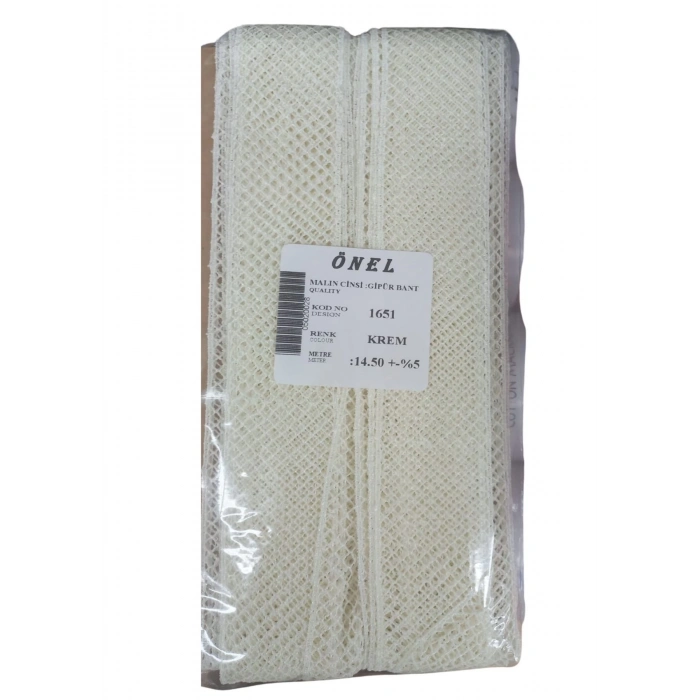 Dantel Polyester Güpür Bant Krem 14,50 Metre En 3 cm ON-1651-KR