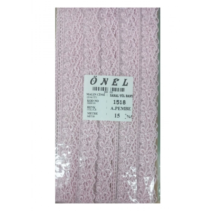 Dantel Polyester Sanal Tül Bant Açık Pembe 15 Metre En 3 cm ON-1518-AP
