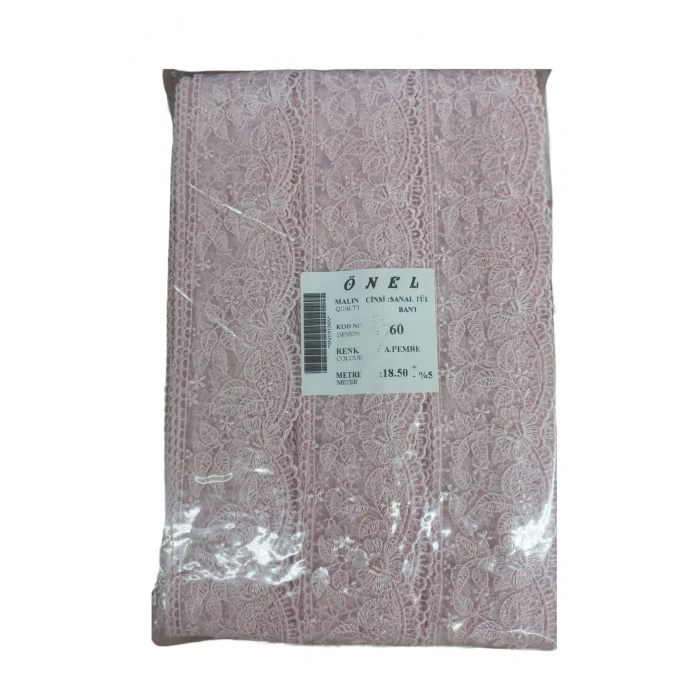 Dantel Polyester Sanal Tül Bant Açık Pembe 18,50 Metre En 6 cm ON-60-P