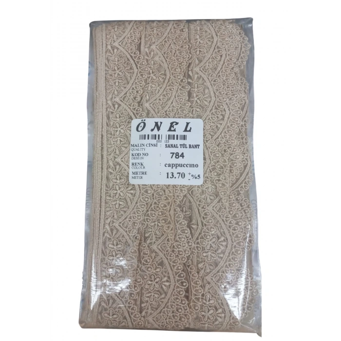 Dantel Polyester Sanal Tül Bant Cappucino 13,70 Metre En 6 cm ON-784-C
