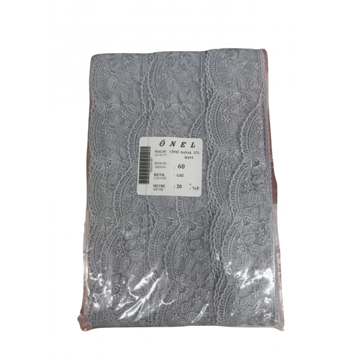 Dantel Polyester Sanal Tül Bant Gri 20 Metre En 6 cm ON-60-G