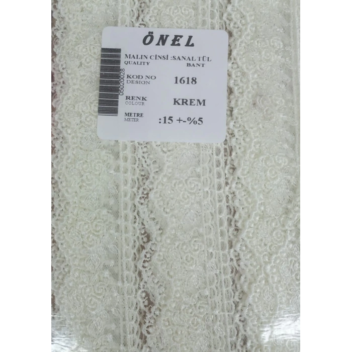 Dantel Polyester Sanal Tül Bant Krem 15 Metre En 3 cm ON-1618-KR