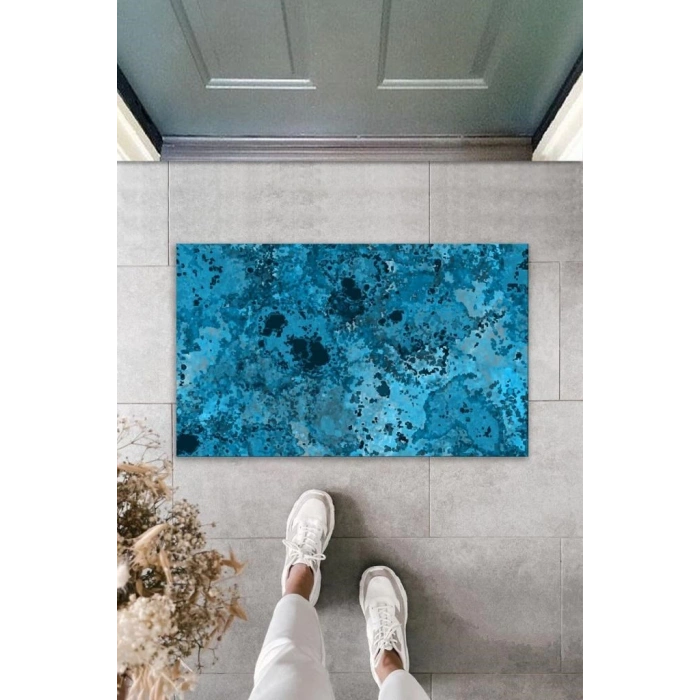 Dekoratif Dijital Baskı Mavi Batik Dış Mekan Paspas K-2095