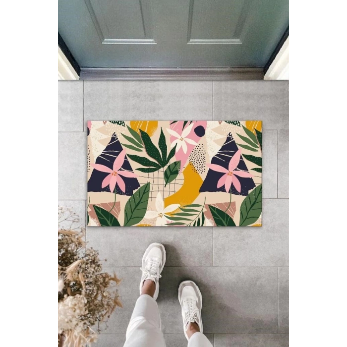 Dekoratif Dijital Baskı Renkli Çiçek Dış Mekan Paspas K-2105