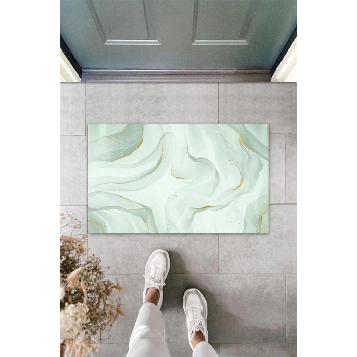 Dekoratif Dijital Modern Dalgalı Turkuaz Yeşil Kapı Paspası Dış Mekan Paspas K-3124