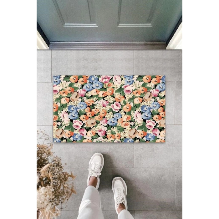 Dijital Bahar Çiçekleri Renkli Kapı Paspası Dış Mekan Paspas K-3114