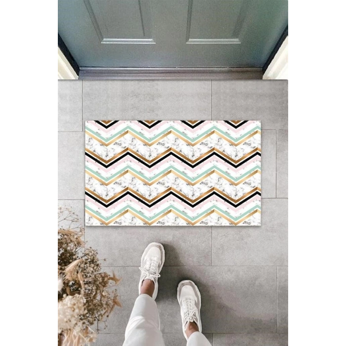 Dijital Baskı Beyaz Zigzag Kapı Paspası K-3083