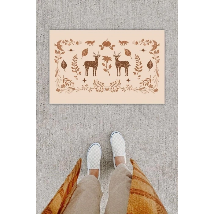 Dijital Baskı Dekoratif Geyik Pudra Kapı Önü Paspası K-1215