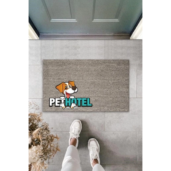 Dijital Baskı Gri Köpekli Pet Hotel Dekoratif Kapı Paspası K-2027