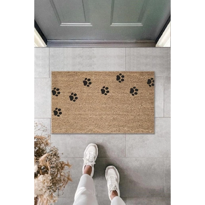 Dijital Baskı Kahverengi Patili Dekoratif Kapı Paspası K-2001