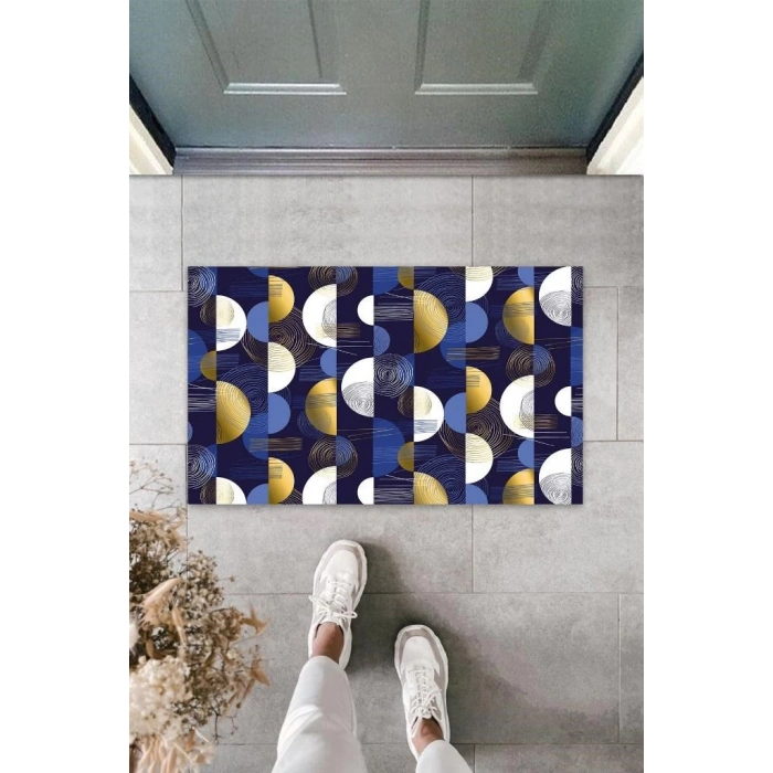 Dijital Baskı Lacivert Yarım Daire Kapı Paspası