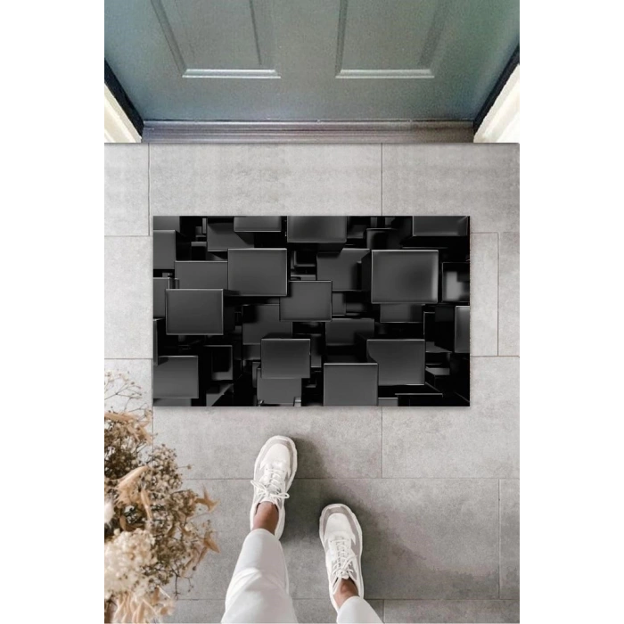 Dijital Baskı Siyah Dijital Küp Paspas K-3144