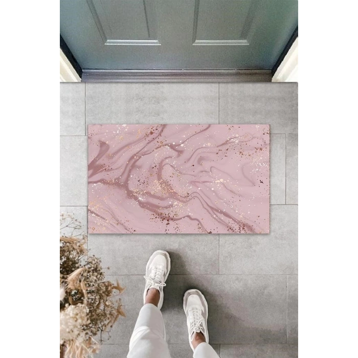 Dijital Modern Dalgalı Koyu Pembe Kapı Paspası Dış Mekan Paspas K-3118