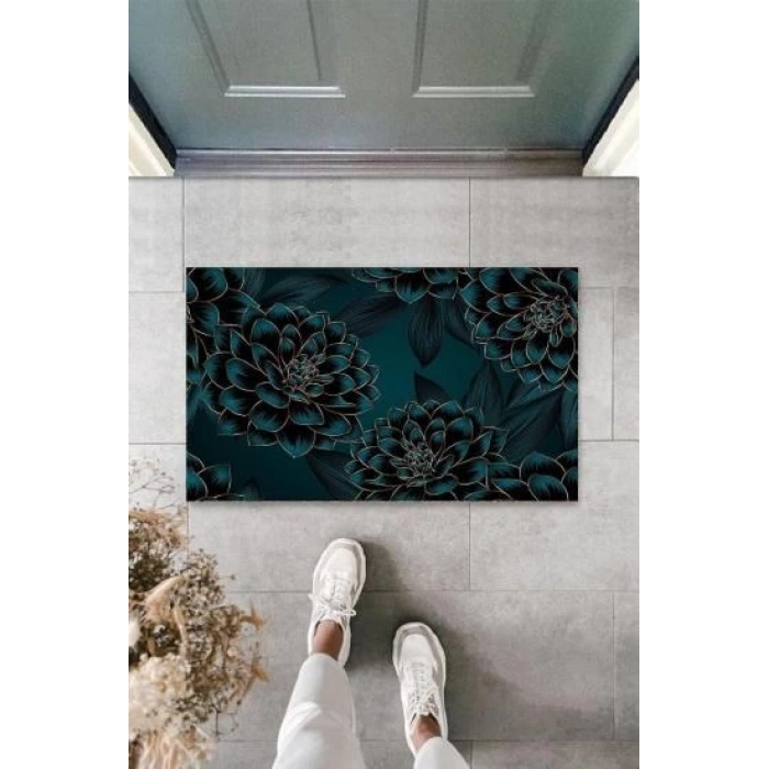 Dijital Nilüfer Yeşil Kapı Paspası Dış Mekan Paspas K-3117