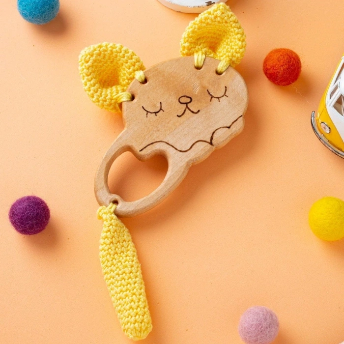 Hobi Baby Kedi Figürlü Organik Ahşap Diş Kaşıyıcı