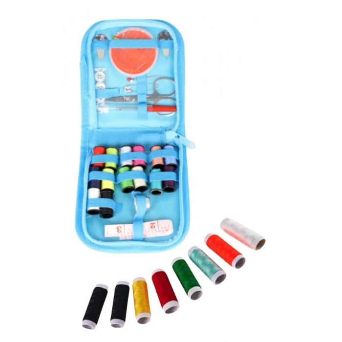 İplik Set Fermuarlı Plastik Dikiş Seti Mavi