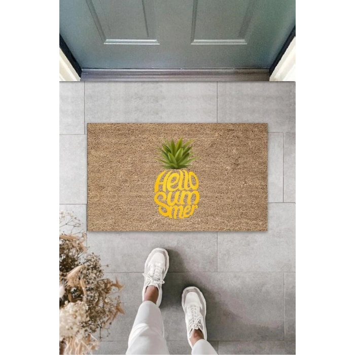 Kahverengi Kapı Önü Paspası Hello Summer Ananas Desen  K-3263