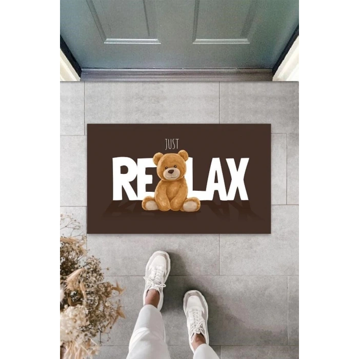 Kahverengi Kapı Önü Paspası Just Relax Ayıcık Desen  K-3323