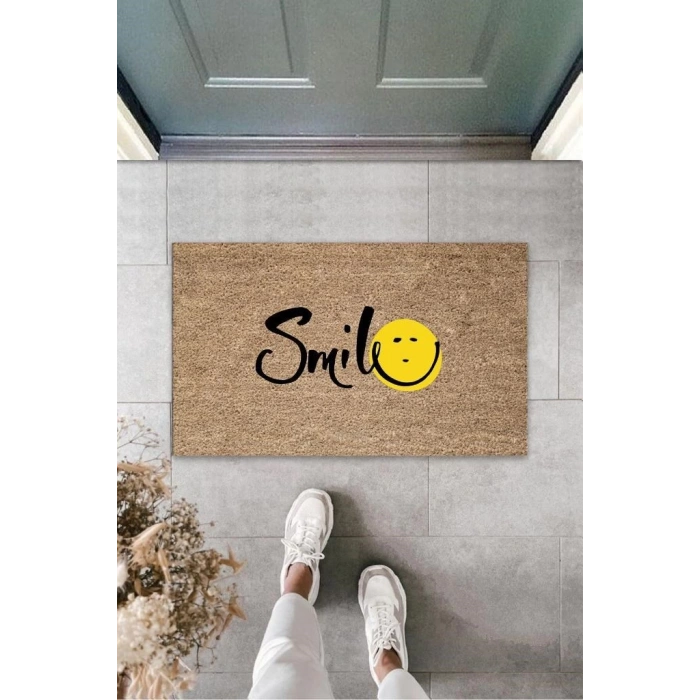 Kahverengi Kapı Önü Paspası Smile Desen  K-3269