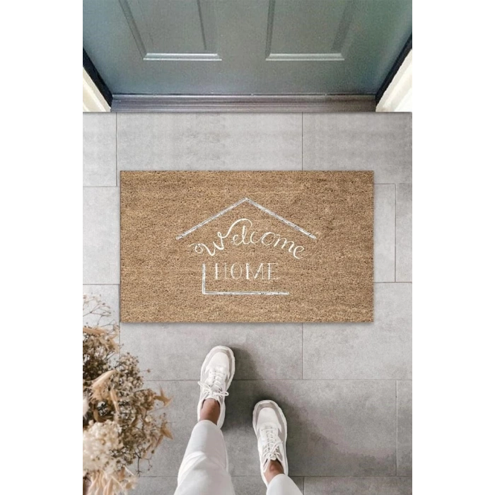 Kahverengi Kapı Önü Paspası Welcome Home Desen  K-3288