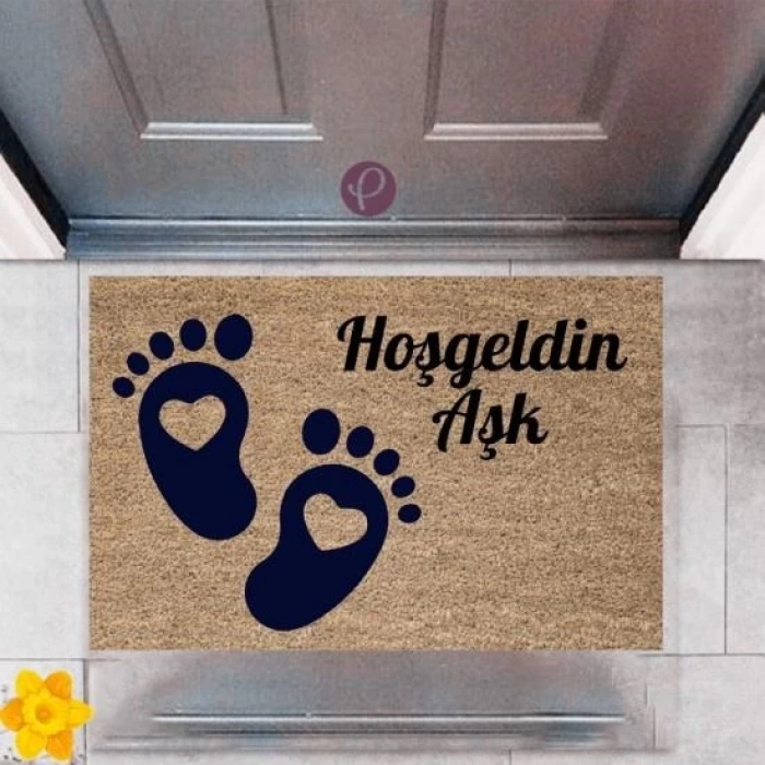 Kapı Önü Paspası Dekoratif Dijital Baskı Hoş geldin Aşk P-2510