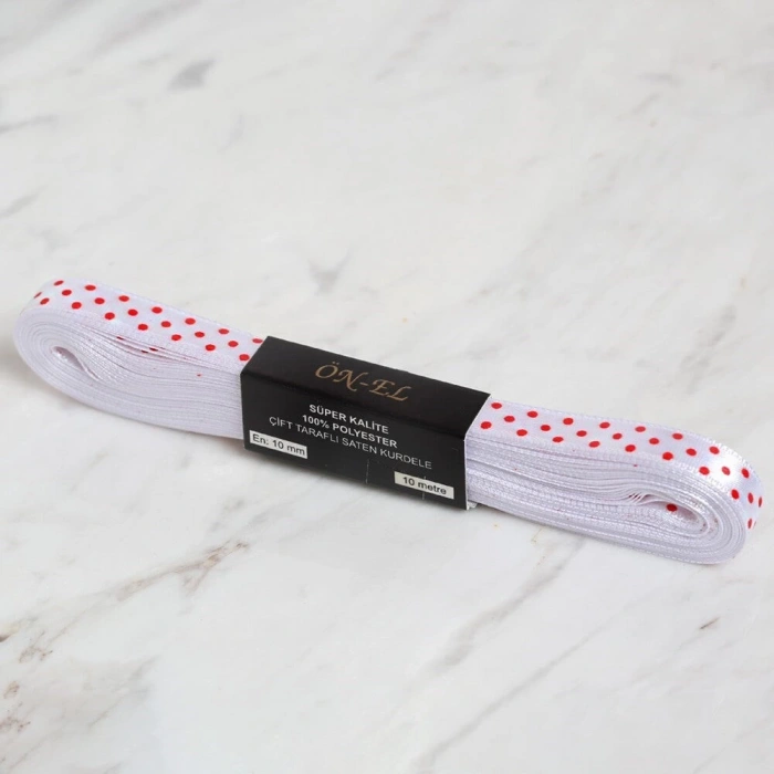 Loren Crafts 1cm 10 mt Beyaz Saten Puantiyeli Kurdele