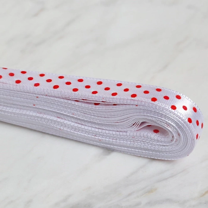 Loren Crafts 1cm 10 mt Beyaz Saten Puantiyeli Kurdele