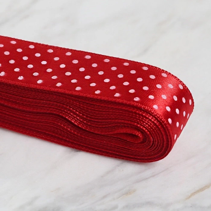 Loren Crafts 2cm 10 mt Kırmızı Saten Puantiyeli Kurdele