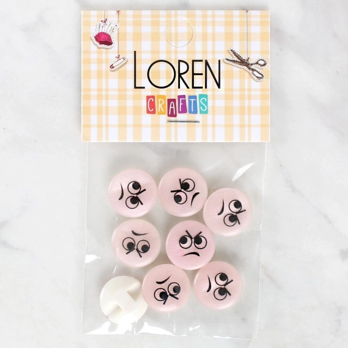 Loren Crafts 8li Kızgın Yüz Düğme - 1021