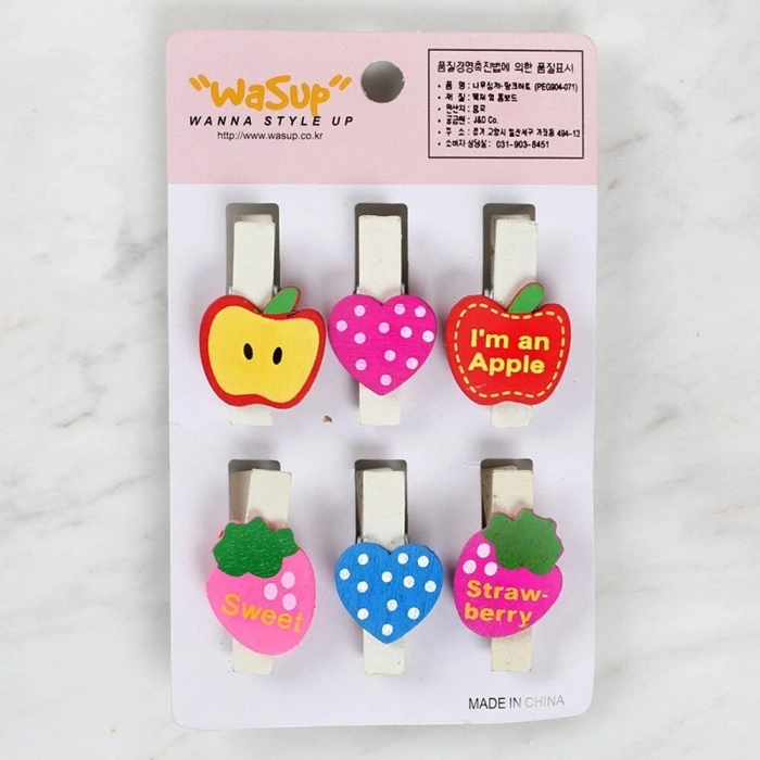 Loren Dekoratif Kalp Ve Meyve Desenli Mandal 6lı