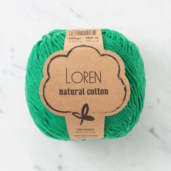 Loren Natural Cotton Yeşil El Örgü İpi - R028 - 33904