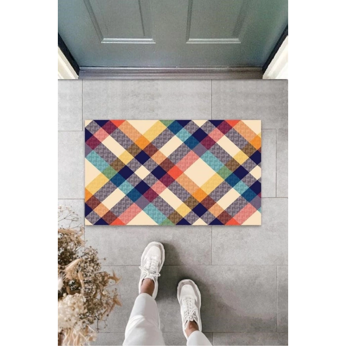 Renkli Kapı Önü Paspası Pötikare Desen  K-3261