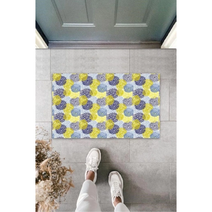 Sarı-Mavi Kapı Önü Paspası Karahindiba Desen  K-3226