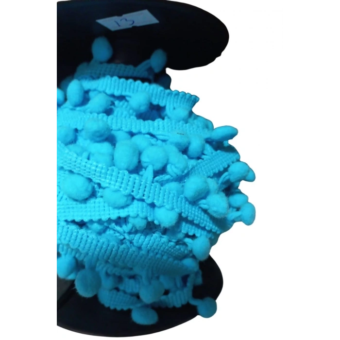 Sıralı Ponpon 1 Metre Bebe Mavisi