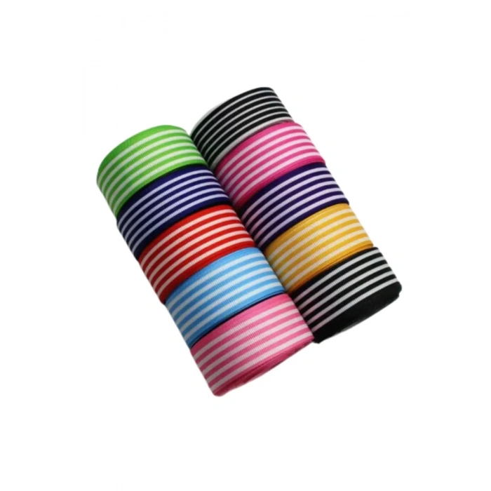 Tafta Çizgi Desen Kurdele 25 mm Pudra 5 Metre