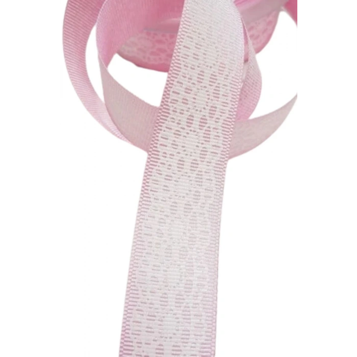 Tafta Dantel Görünümlü Kurdele Pembe 25 mm 5 Metre
