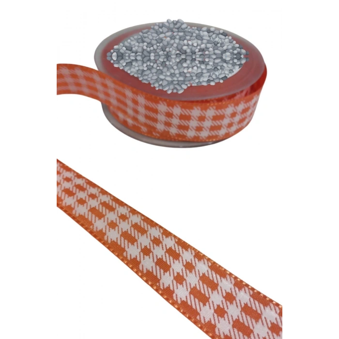 Tafta Ekoseli Kurdele 25 mm Turuncu 10 Metre