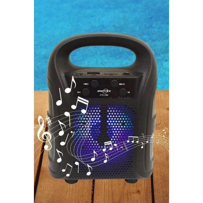 Tutmalı Mini Hoparlör Işıklı Taşınabilir Bluetooth Wireless Radyolu Sd Kart ve USB Girişli Hoparlör
