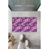 Dekoratif Dijital Çiçekler Mor Kapı Paspası Dış Mekan Paspas K-3119