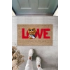 Dekoratif Dijital Love Ayıcık Bej Kapı Paspası Dış Mekan Paspas K-3178