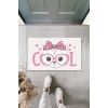Dijital Baskı Beyaz Cool Pembe Gözlüklü Fiyonklu Kedi Dekoratif Kapı Paspası K-2038