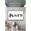 Dijital Baskı Beyaz Kedilerle Bezenmiş Cats Yazılı Dekoratif Kapı Paspası K-2028