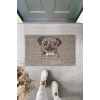 Dijital Baskı Gri Hug A Pug Yazılı Pembe Fiyonklu Gözlüklü Köpek Dekoratif Kapı Paspası K-2019