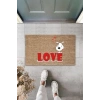 Dijital Baskı Kahverengi Kırmızı Love Yazılı Beyaz Köpek Dekoratif Kapı Paspası K-2013