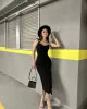 Askılı Sandy Yırtmaçlı Elbise