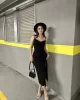 Askılı Sandy Yırtmaçlı Elbise