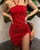 Boyun bağlamalı Yırtmaçlı Elbise