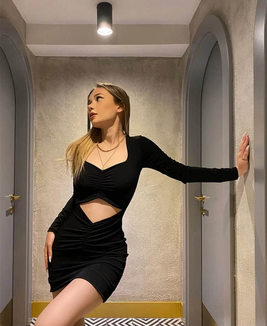 Bel Dekolteli Sandy Elbise