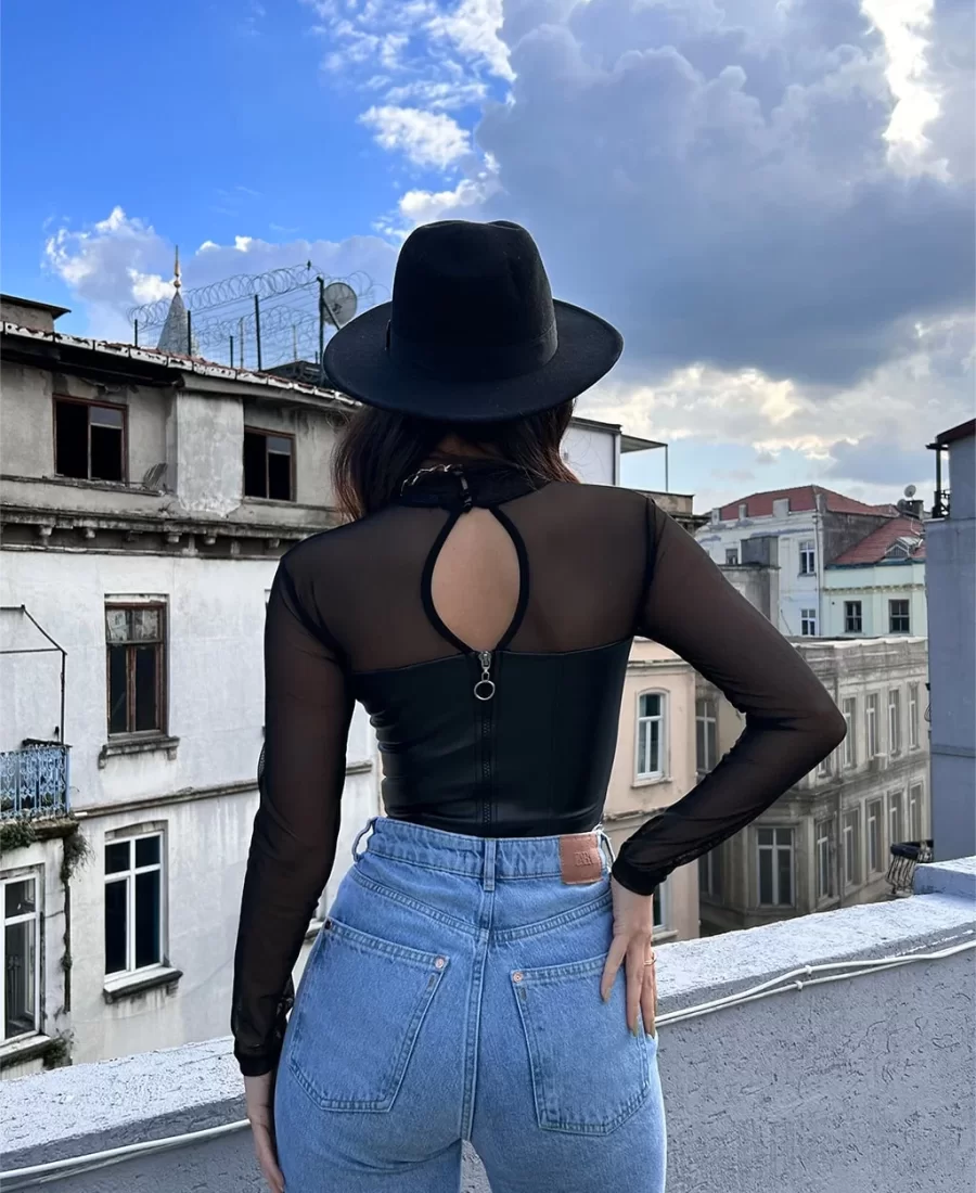 Deri Tül Detay Crop