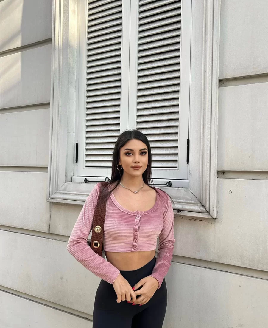 Kadife Düğmeli Crop
